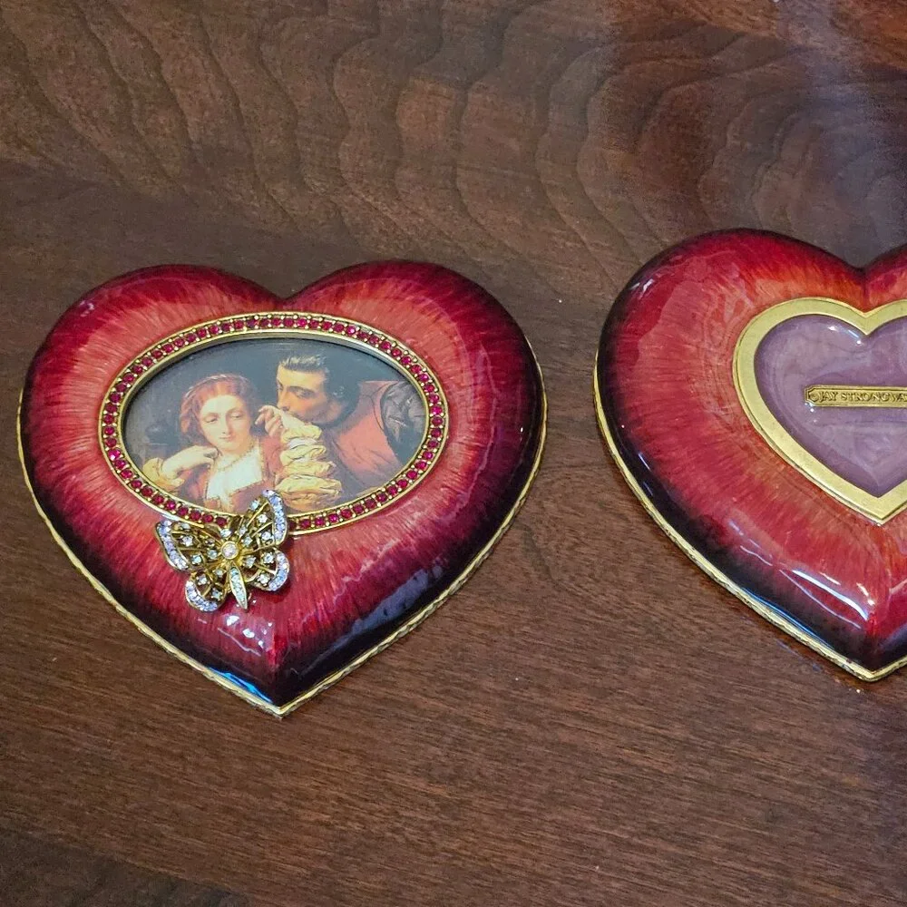 RARE JAY STRONGWATER HEART BUTTERFLY ENAMEL CRYSTAL JEWELRY VANITY TRINKET BOX